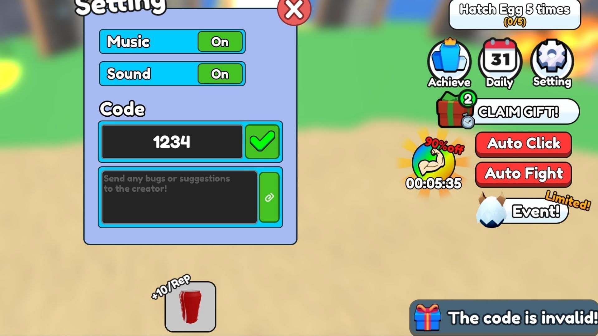 Workout To Impress Girls invalid code issue (Image via Roblox)